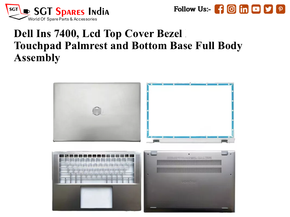 Dell Ins 7400, 0CYKR7, CYKR7 Laptop Lcd Top Cover Bezel with Touchpad Palmrest and Bottom Base Full Body Assembly