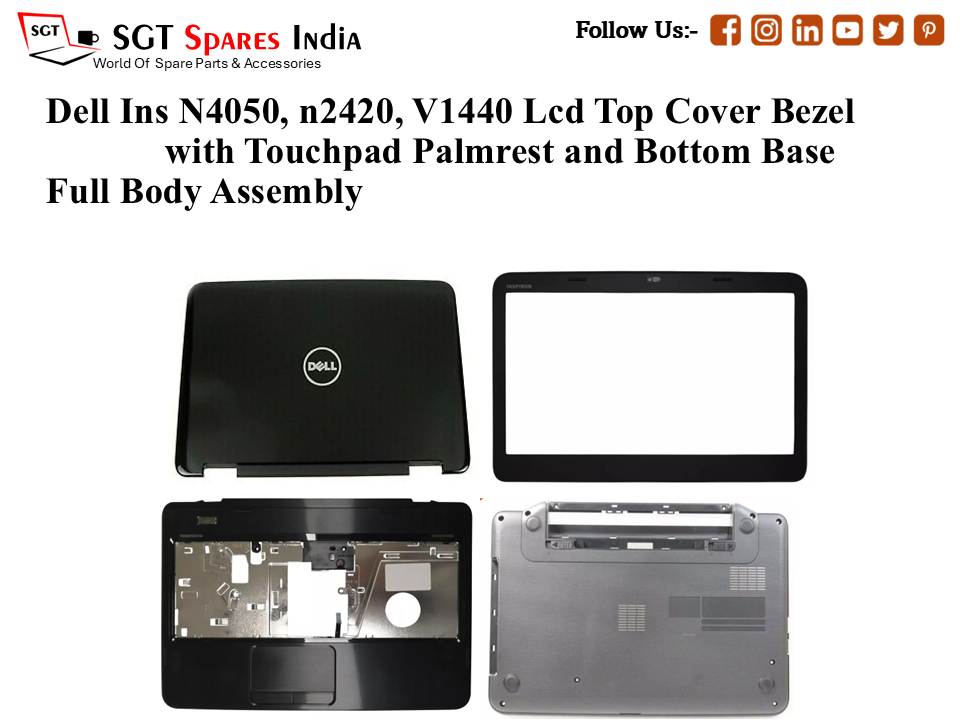 Dell Ins N4050,n2420, V1440 0G6PP8 Laptop Lcd Top Cover Bezel with Touchpad Palmrest and Bottom Base Full Body Assembly
