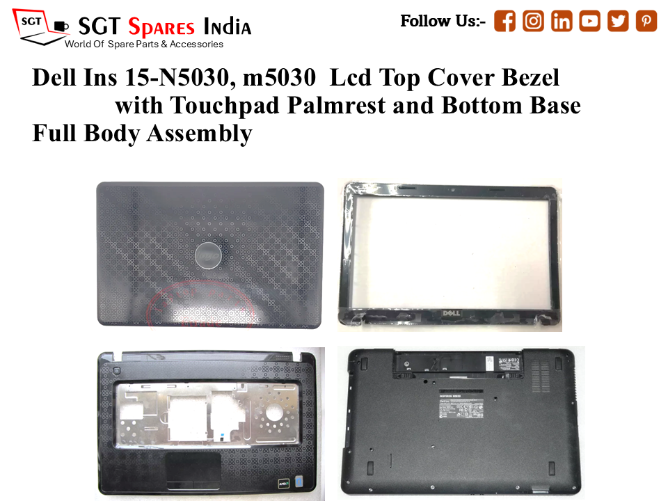Dell Ins 15-N5030, m5030 Laptop Lcd Top Cover Bezel with Touchpad Palmrest and Bottom Base Full Body Assembly