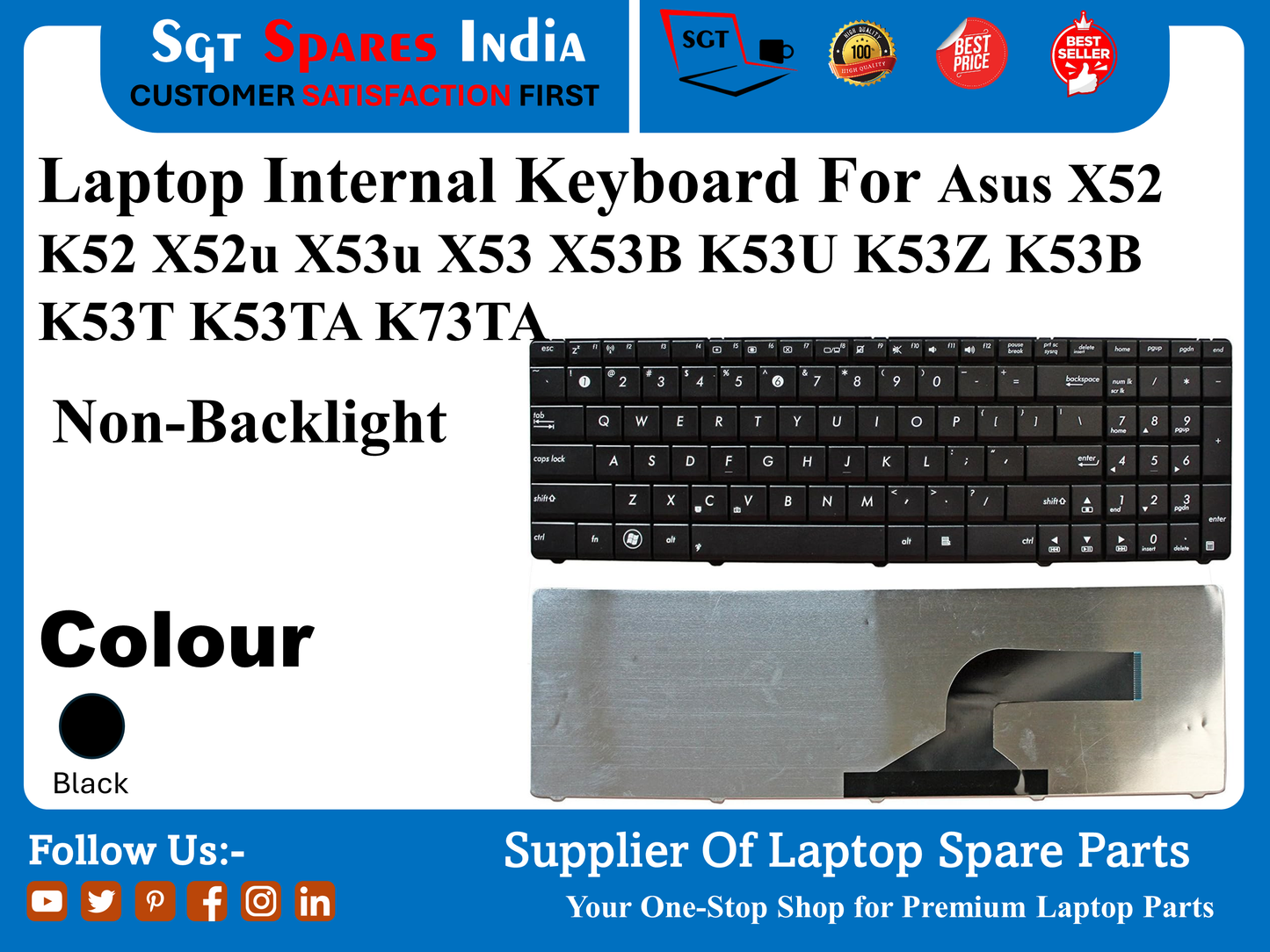 लैपटॉप आंतरिक कीबोर्ड Asus X52 K52 X52 X53 X53 X53B K53U K53Z K53B K53T K53TA K73TA के लिए नॉन-बैकलाइट रंग काला