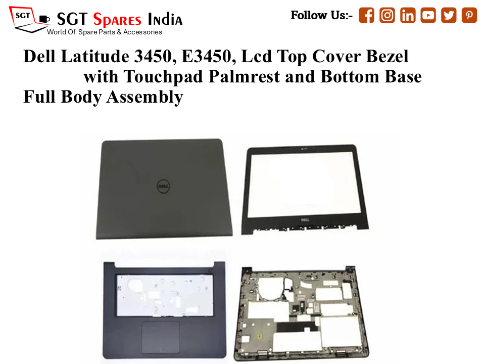 Dell Latitude 3450, E3450, 0TGJF4 Laptop Lcd Top Cover Bezel with Touchpad Palmrest and Bottom Base Full Body Assembly