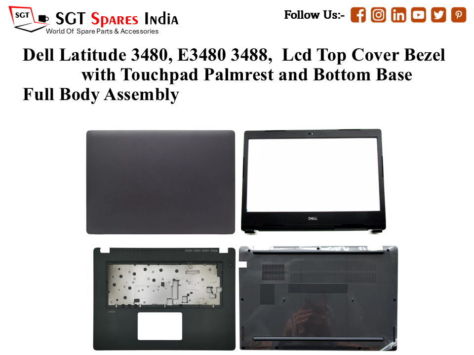 Dell Latitude 3480, E3480 3488, Laptop Lcd Top Cover Bezel with Touchpad Palmrest and Bottom Base Full Body Assembly