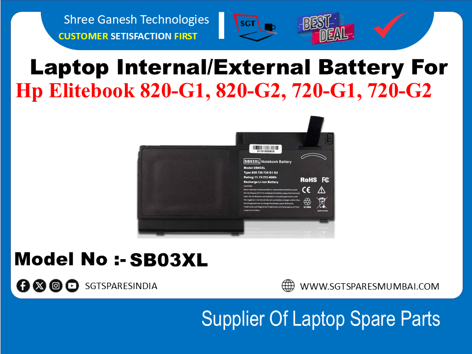 H-P SB03XL Internal Battery For Hp Elitebook 820-G1, 820-G2, 720-G1, 720-G2
