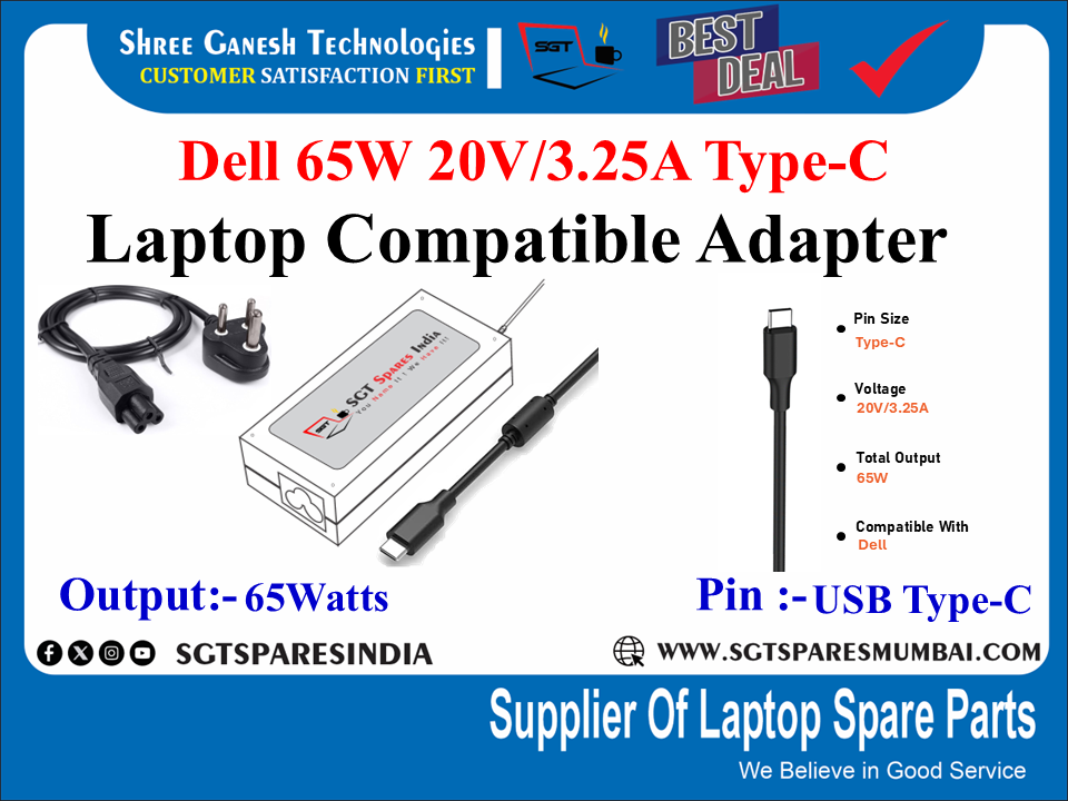 Dell 65W 20V/3.25A Type-C Laptop Compatible adapter