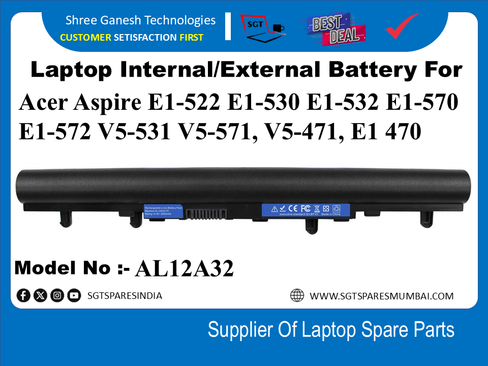 A-cer AL12A32 External Battery For Acer Aspire E1-522 E1-530 E1-532 E1-570 E1-572 V5-531 V5-571, V5-471, E1 470