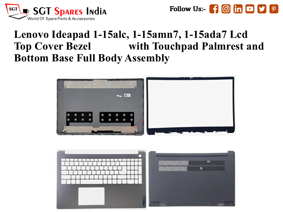 Lenovo Ideapad 1-15alc, 1-15amn7, 1-15ada7 Laptop Lcd Top Cover Bezel with Touchpad Palmrest and Bottom Base Full Body Assembly