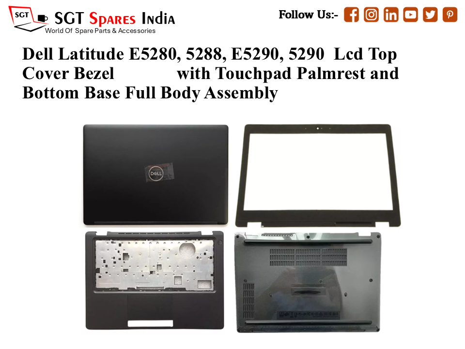 Dell Latitude E5280, 5288, E5290, 5290 Laptop Lcd Top Cover Bezel with Touchpad Palmrest and Bottom Base Full Body Assembly
