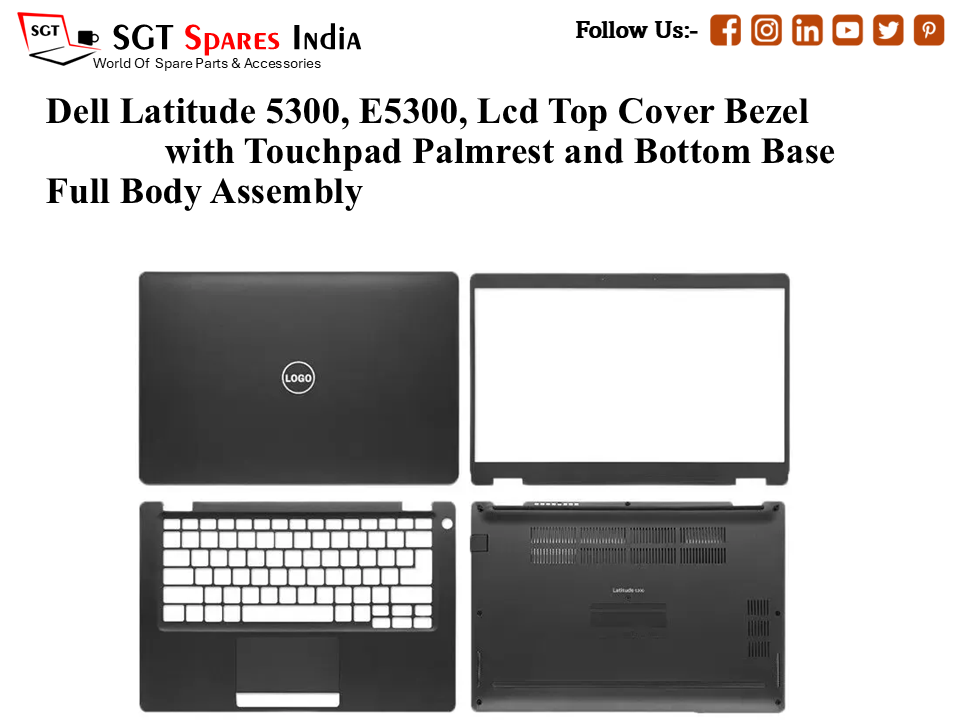 Dell Latitude 5300, E5300, 098P51 Laptop Lcd Top Cover Bezel with Touchpad Palmrest and Bottom Base Full Body Assembly