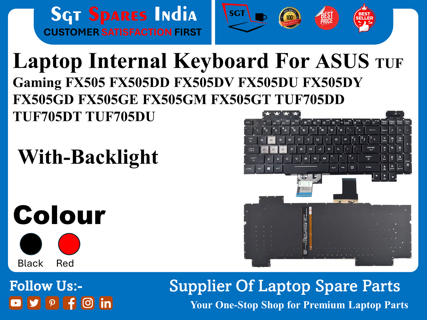 ASUS TUF गेमिंग के लिए लैपटॉप इंटरनल कीबोर्ड FX505 FXS05DD FX505DV FX505DU FX505DY FX505GD FX505GE FX505GM FX505GT TUF705DD TUF705ĐT TUF705DU बैकलाइट के साथ रंग काला लाल