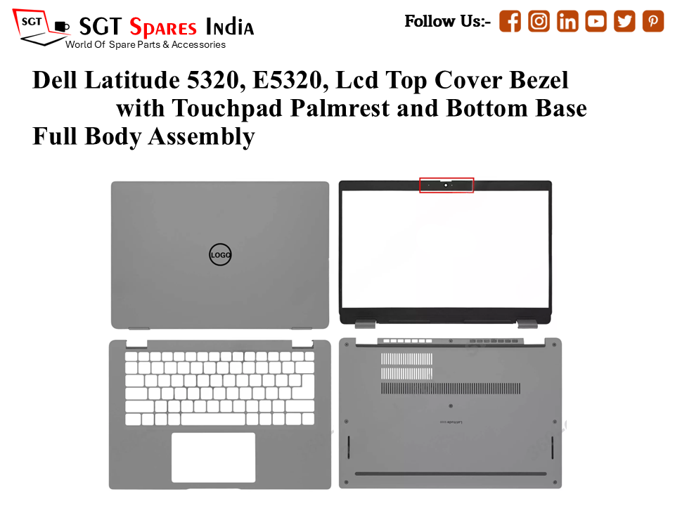 Dell Latitude 5320, E5320, 0G2DGV Laptop Lcd Top Cover Bezel with Touchpad Palmrest and Bottom Base Full Body Assembly