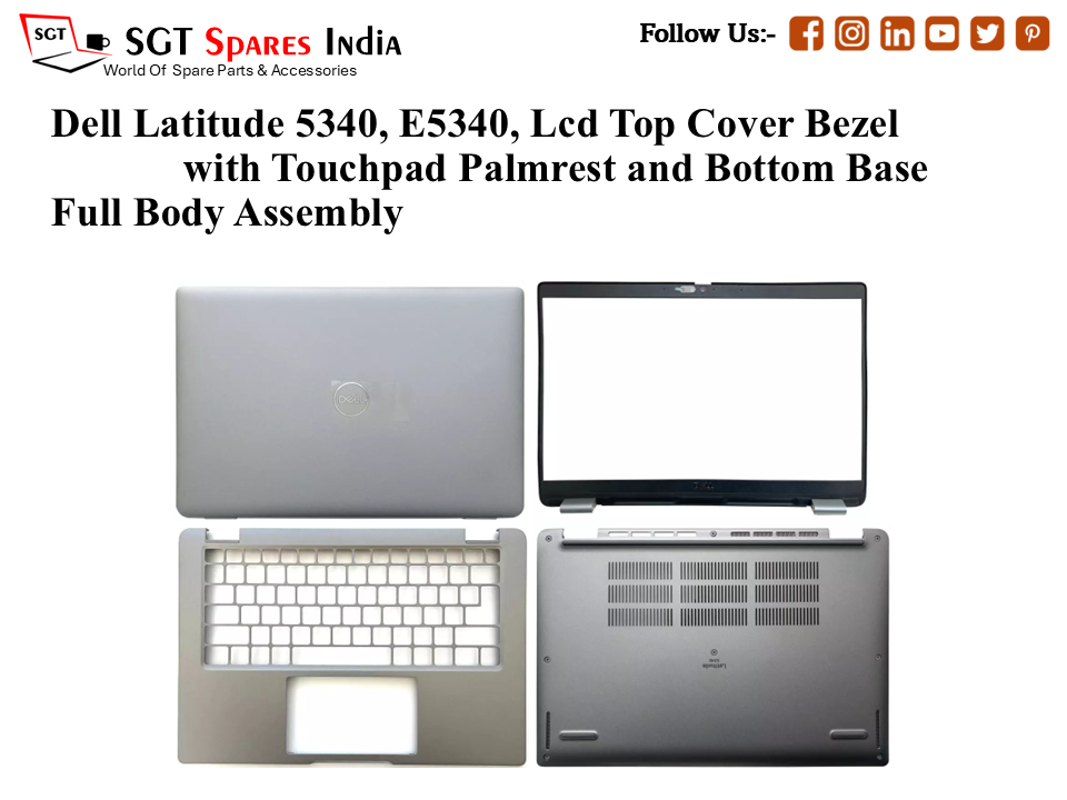 Dell Latitude 5340, E5340, 06JC8R Laptop Lcd Top Cover Bezel with Touchpad Palmrest and Bottom Base Full Body Assembly