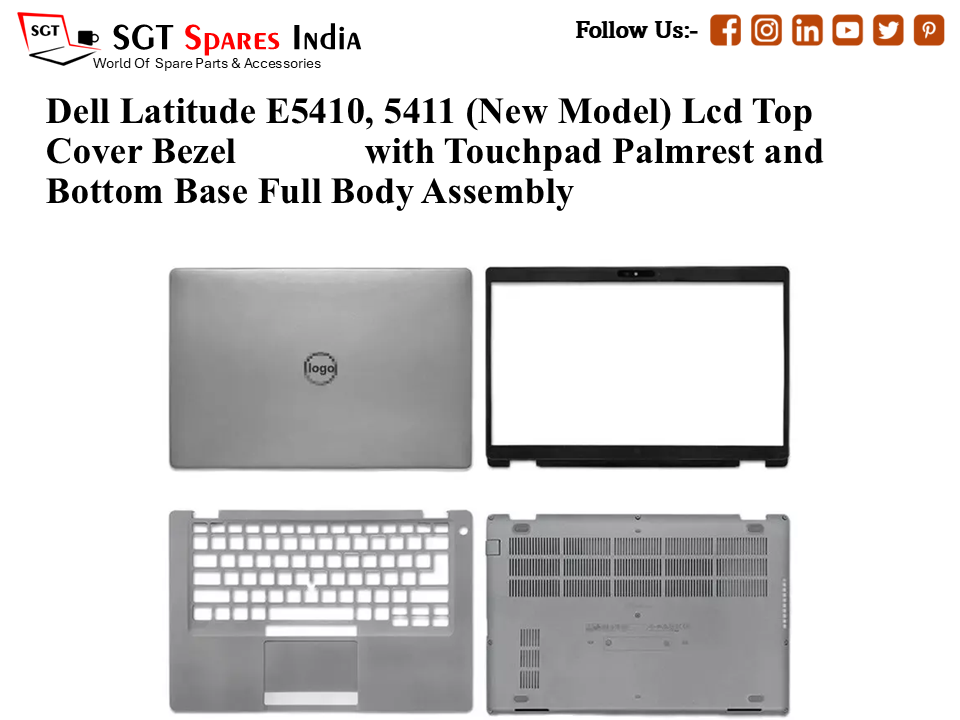 Dell Latitude E5410, 5411 (New Model), D5M19 Laptop Lcd Top Cover Bezel Hinges with Touchpad Palmrest and Bottom Base Full Body Assembly