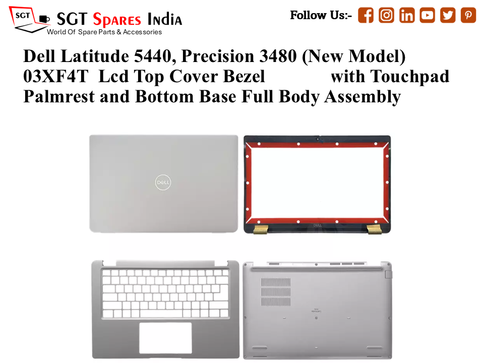 Dell Latitude 5440, Precision 3480 (New Model) 03XF4T Laptop Lcd Top Cover Bezel with Touchpad Palmrest and Bottom Base Full Body Assembly