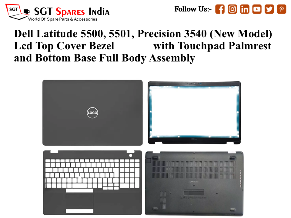 Dell Latitude 5500, 5501, Precision 3540 (New Model) , 01TJ8R Laptop Lcd Top Cover Bezel with Touchpad Palmrest and Bottom Base Full Body Assembly