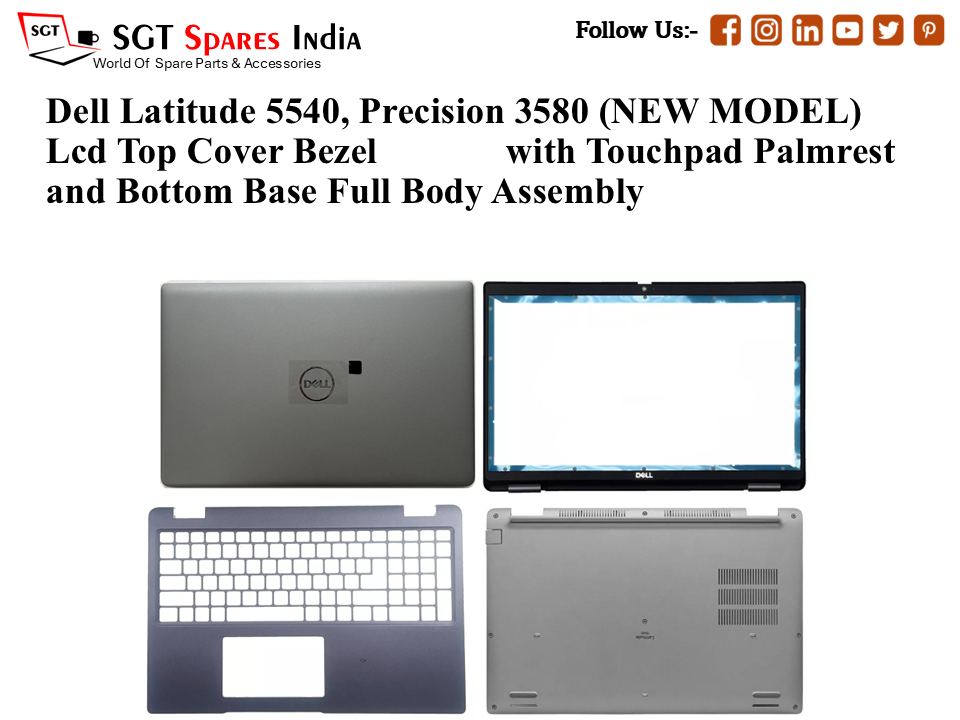 Dell Latitude 5540, 0111PX 0RXDYH (NEW MODEL) Laptop Lcd Top Cover Bezel with Touchpad Palmrest and Bottom Base Full Body Assembly