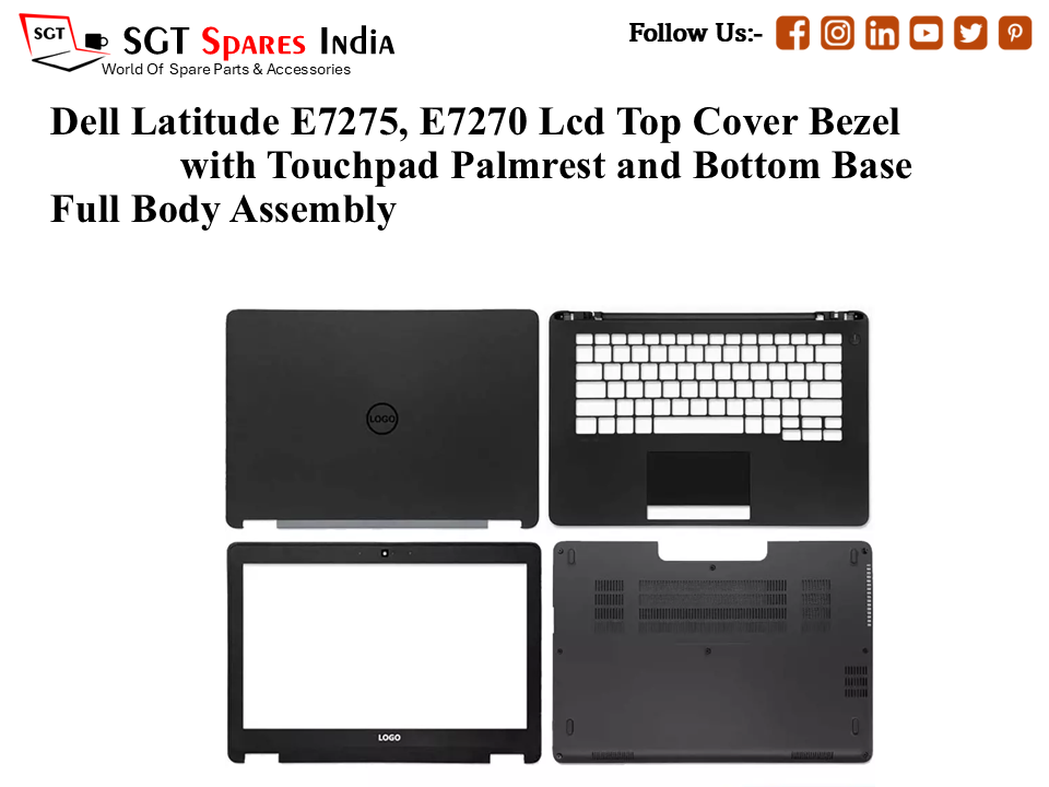 Dell Latitude E7275, E7270, 02YPVG Laptop Lcd Top Cover Bezel with Touchpad Palmrest and Bottom Base Full Body Assembly