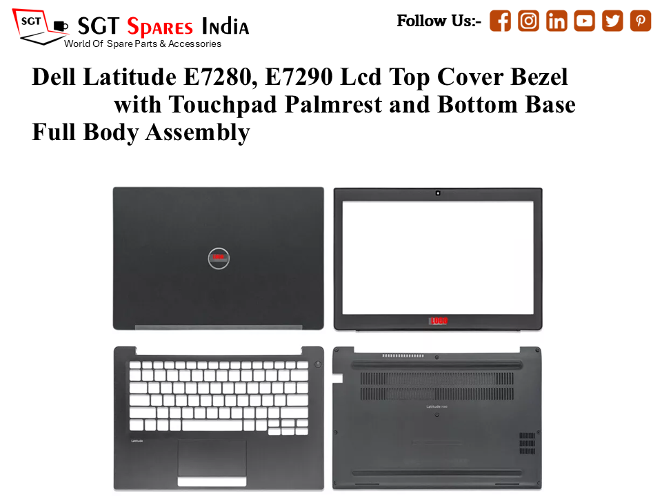 Dell Latitude E7280, E7290 01FP3H Laptop Lcd Top Cover Bezel with Touchpad Palmrest and Bottom Base Full Body Assembly