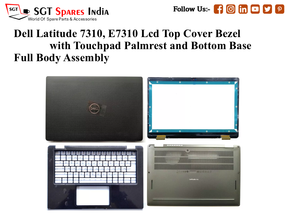Dell Latitude 7310, E7310 0D7WCV Laptop Lcd Top Cover Bezel with Touchpad Palmrest and Bottom Base Full Body Assembly