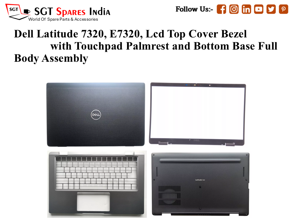 Dell Latitude 7320, E7320, 0C4TCJ Laptop Lcd Top Cover Bezel with Touchpad Palmrest and Bottom Base Full Body Assembly