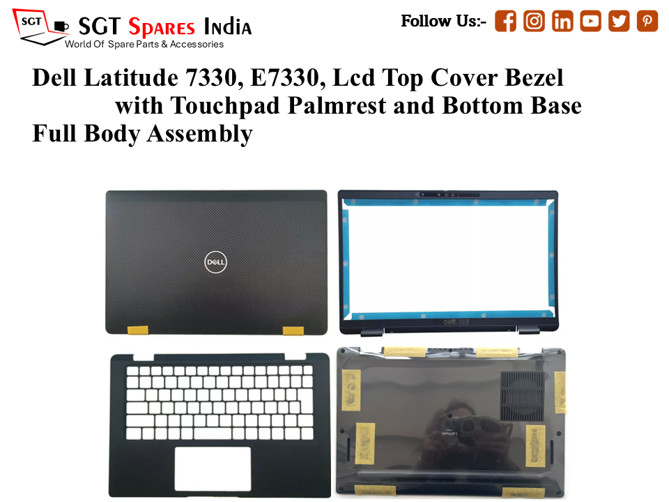 Dell Latitude 7330, E7330, 061NTG Laptop Lcd Top Cover Bezel with Touchpad Palmrest and Bottom Base Full Body Assembly