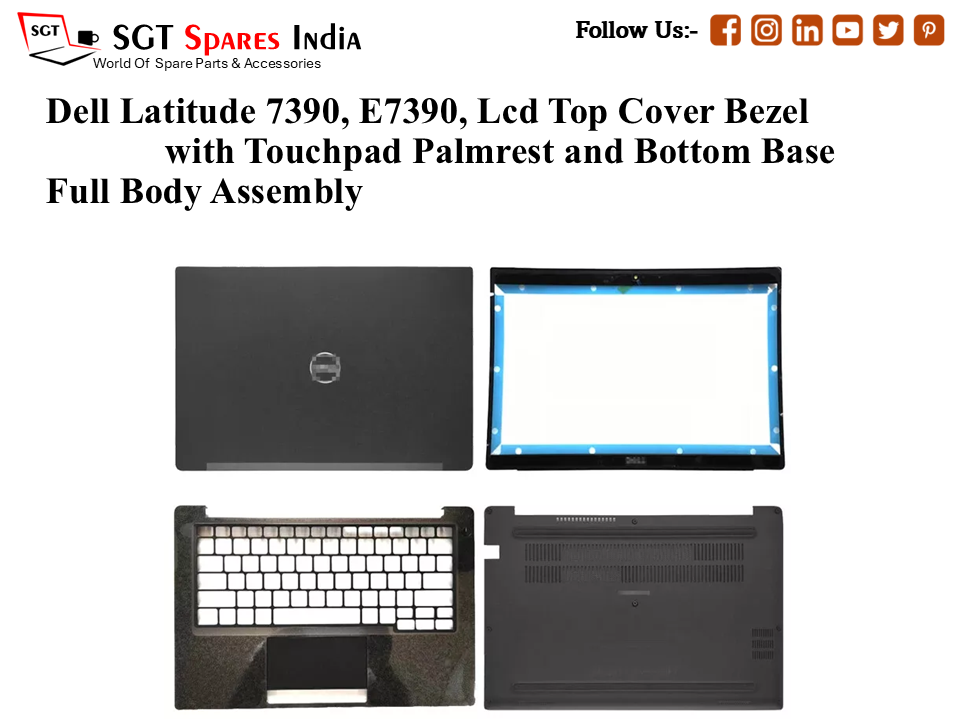 Dell Latitude 7390, E7390, 0072MH Laptop Lcd Top Cover Bezel with Touchpad Palmrest and Bottom Base Full Body Assembly