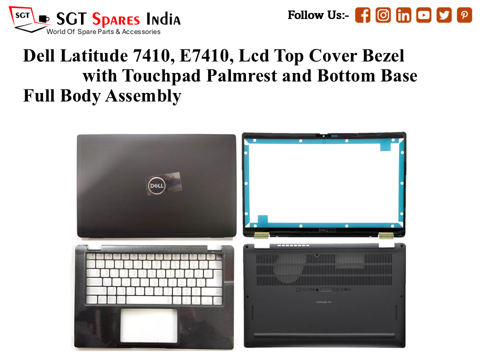 Dell Latitude 7410, E7410, 03K85W Laptop Lcd Top Cover Bezel with Touchpad Palmrest and Bottom Base Full Body Assembly