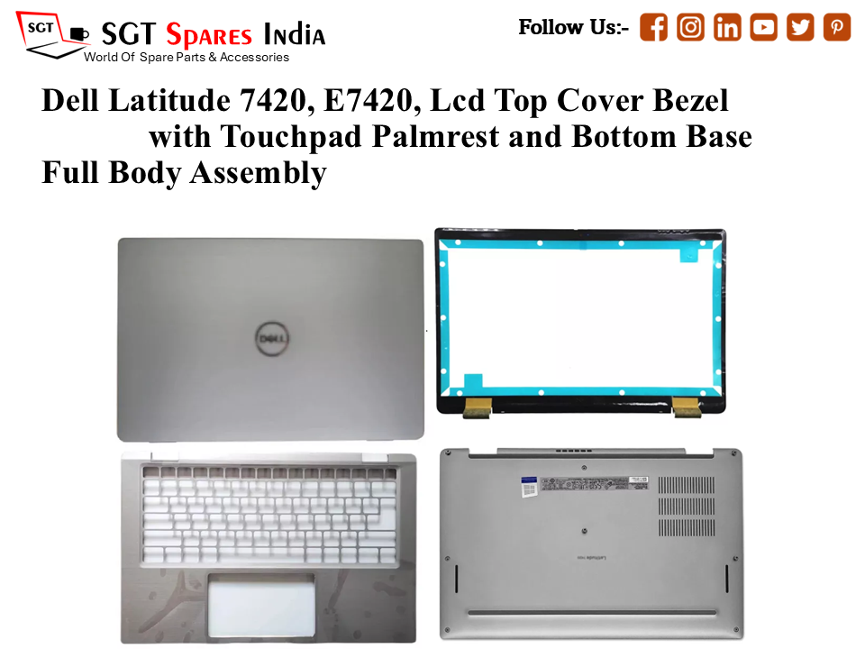 Dell Latitude 7420, E7420, 0FPRF8 Laptop Lcd Top Cover Bezel with Touchpad Palmrest and Bottom Base Full Body Assembly