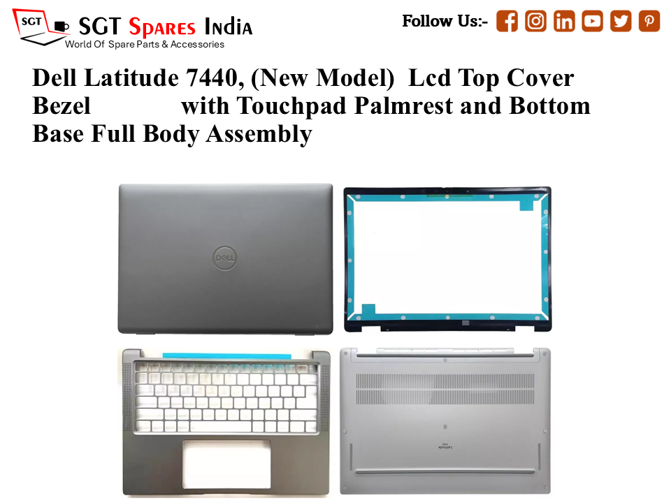 Dell Latitude 7440, 0TVHTD (New Model) Laptop Lcd Top Cover Bezel with Touchpad Palmrest and Bottom Base Full Body Assembly