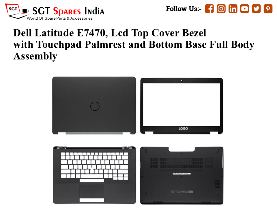 Dell Latitude E7470, 0TJMHF Laptop Lcd Top Cover Bezel with Touchpad Palmrest and Bottom Base Full Body Assembly