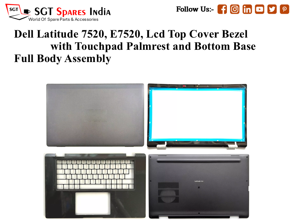 Dell Latitude 7520, E7520, 0TKRGG Laptop Lcd Top Cover Bezel with Touchpad Palmrest and Bottom Base Full Body Assembly