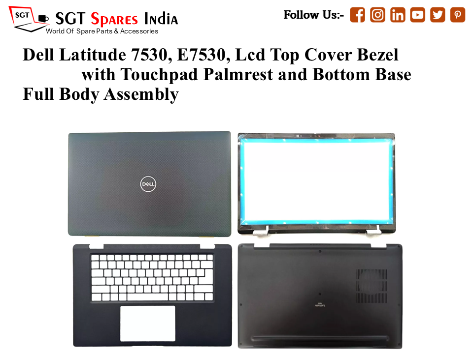 Dell Latitude 7530, E7530, 03XVMY Laptop Lcd Top Cover Bezel with Touchpad Palmrest and Bottom Base Full Body Assembly