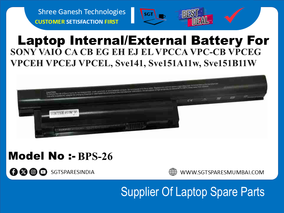 S-ony BPS-26 External Battery For SONY VAIO CA CB EG EH EJ EL VPCCA VPC-CB VPCEG VPCEH VPCEJ VPCEL, Sve141, Sve151A11w, Sve151B11W