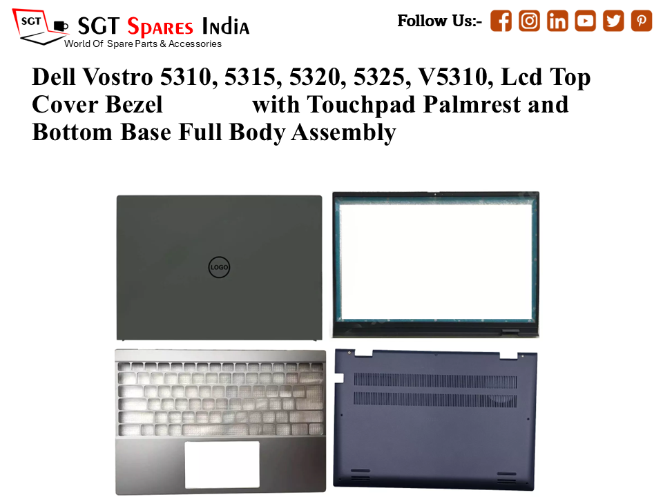 Dell Vostro 5310, 5315, 5320, 5325, V5310, 0WNRTD Laptop Lcd Top Cover Bezel with Touchpad Palmrest and Bottom Base Full Body Assembly