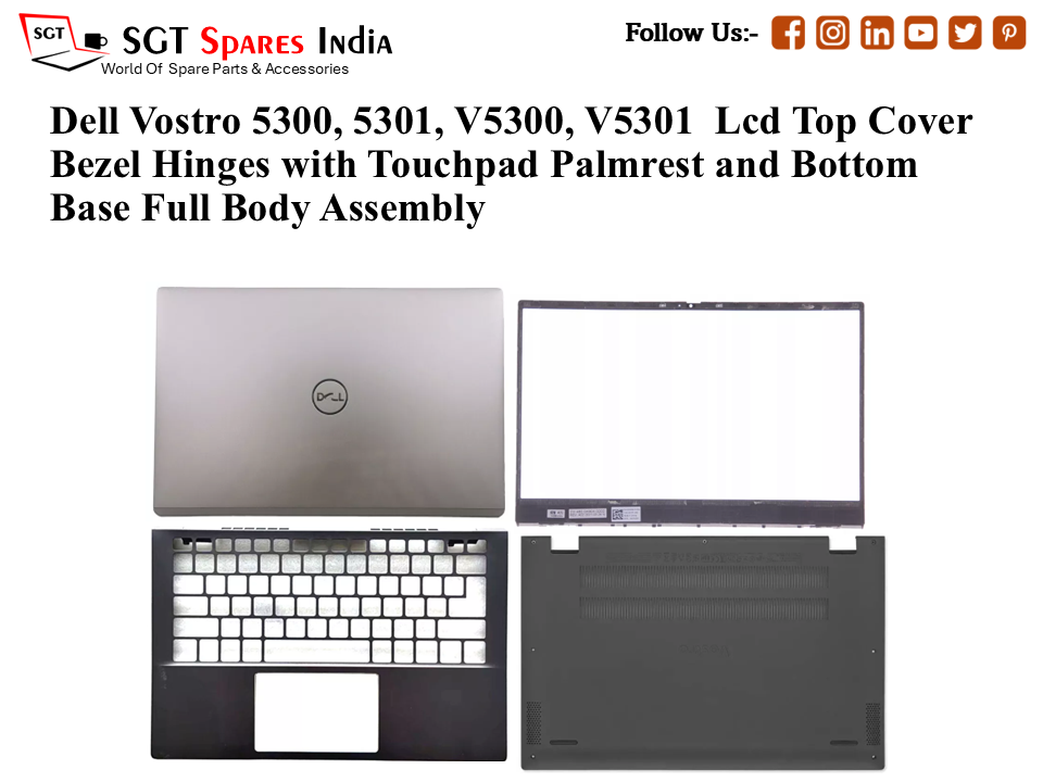 Dell Vostro 5300, 5301, V5300, V5301 Laptop Lcd Top Cover Bezel with Touchpad Palmrest and Bottom Base Full Body Assembly