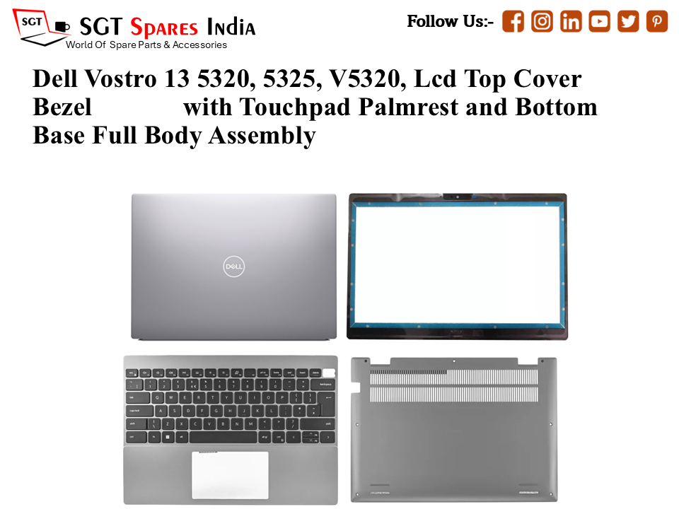 Dell Vostro 13 5320, 5325, V5320, 0WNRTD Laptop Lcd Top Cover Bezel with Touchpad Palmrest and Bottom Base Full Body Assembly