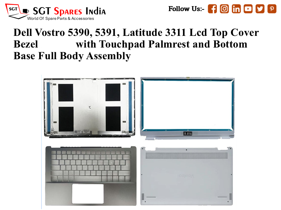Dell Vostro 5390, 5391, Latitude 3311 053KN5 Laptop Lcd Top Cover Bezel with Touchpad Palmrest and Bottom Base Full Body Assembly