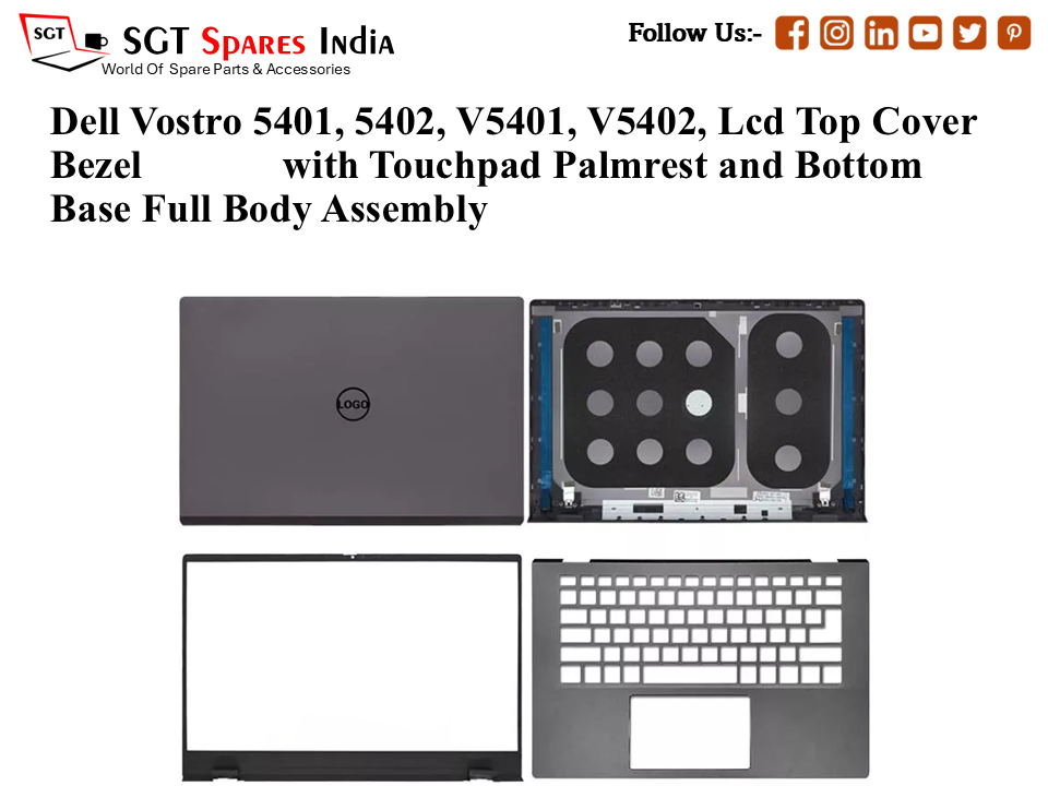 Dell Vostro 5401, 5402, V5401, V5402, 0RJ4V9 Laptop Lcd Top Cover Bezel with Touchpad Palmrest and Bottom Base Full Body Assembly