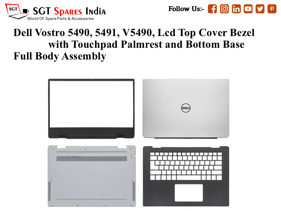 Dell Vostro 5490, 5491, V5490, 0VG011 Laptop Lcd Top Cover Bezel with Touchpad Palmrest and Bottom Base Full Body Assembly