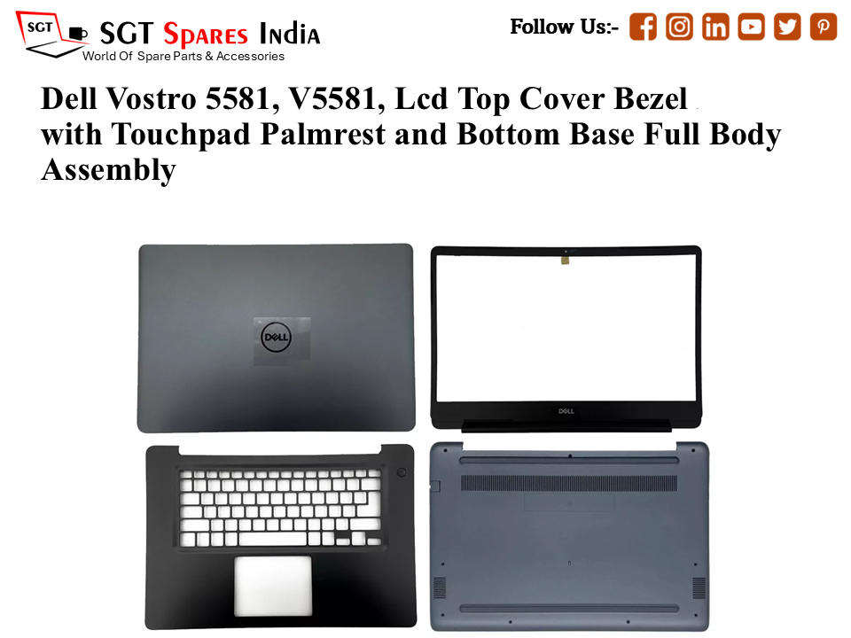 Dell Vostro 5581, V5581, 0W0CNH Laptop Lcd Top Cover Bezel with Touchpad Palmrest and Bottom Base Full Body Assembly