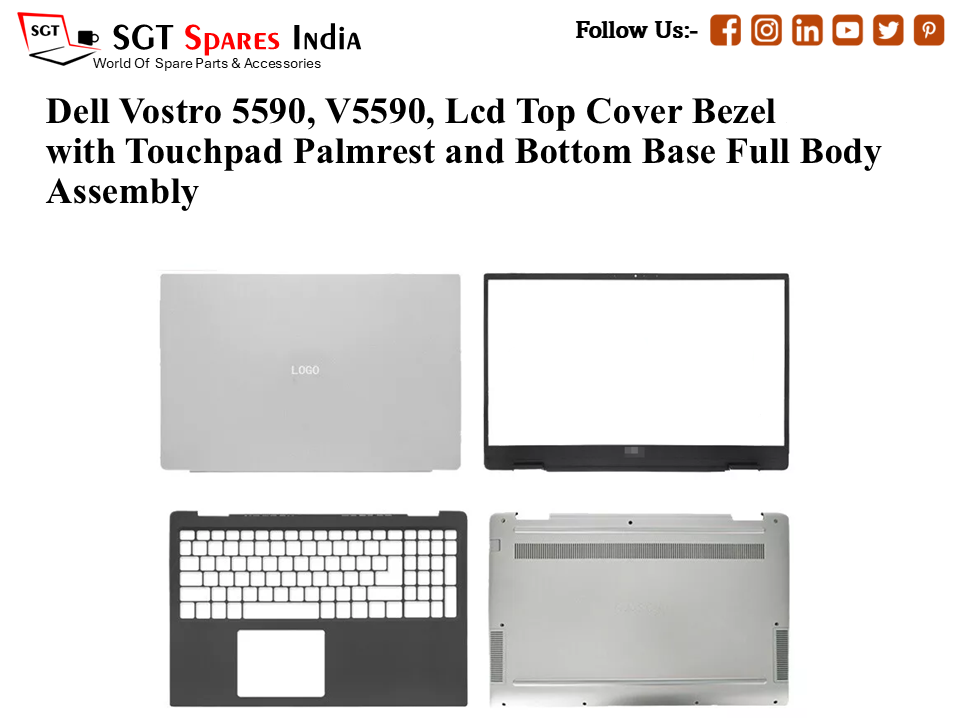 Dell Vostro 5590, V5590, 0FG89V Laptop Lcd Top Cover Bezel with Touchpad Palmrest and Bottom Base Full Body Assembly