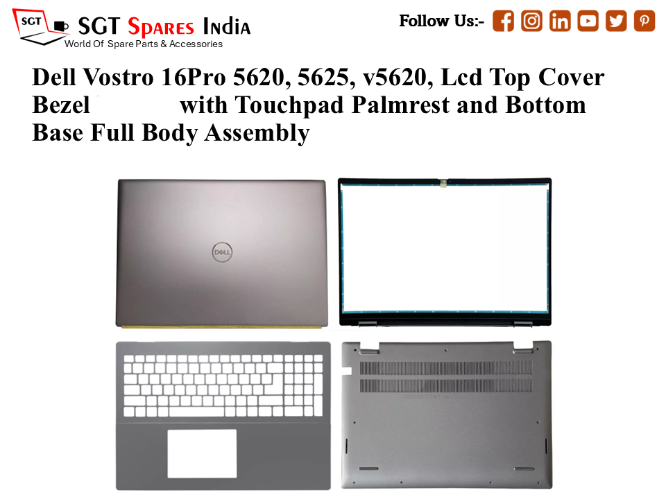 Dell Vostro 16Pro 5620, 5625, v5620, 01Y90M Laptop Lcd Top Cover Bezel with Touchpad Palmrest and Bottom Base Full Body Assembly