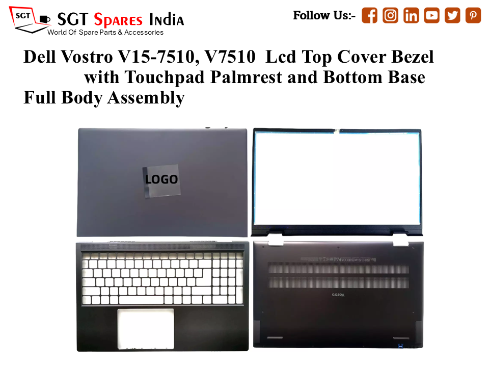 Dell Vostro V15-7510, V7510 Laptop Lcd Top Cover Bezel with Touchpad Palmrest and Bottom Base Full Body Assembly