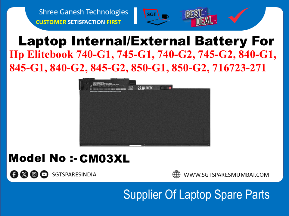 H-P CM03XL Internal Battery For Hp Elitebook 740-G1, 745-G1, 740-G2, 745-G2, 840-G1, 845-G1, 840-G2, 845-G2, 850-G1, 850-G2, 716723-271