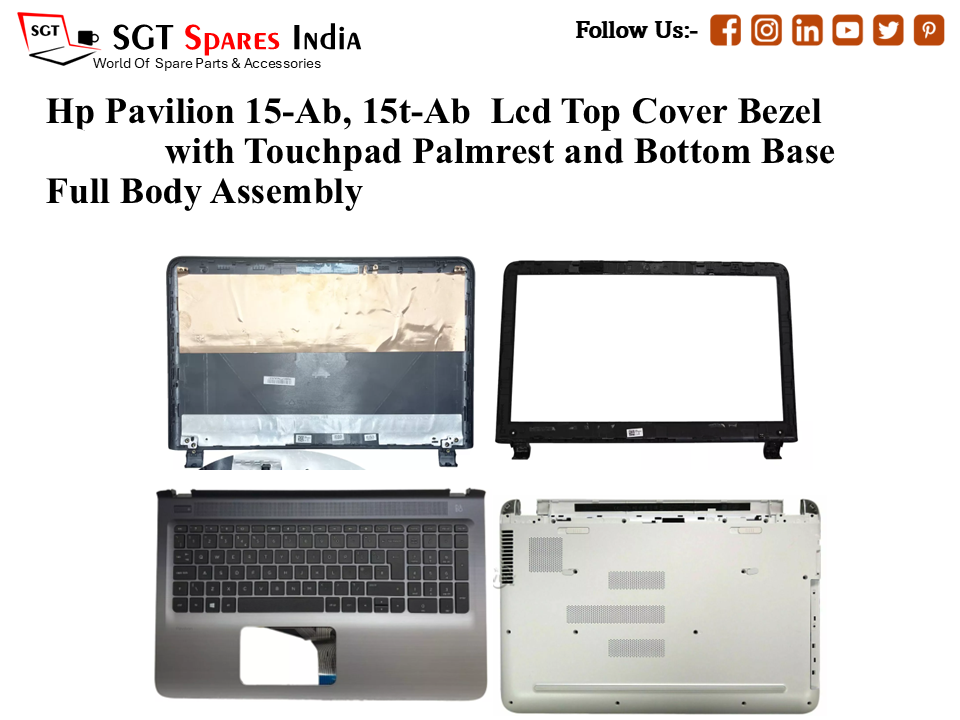 Hp Pavilion 15-Ab,15t-Ab Laptop Lcd Top Cover Bezel with Touchpad Palmrest and Bottom Base Full Body Assembly (hinges Not Included)