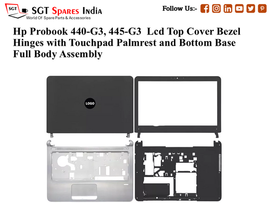 Hp Probook 440-G3, 445-G3 Laptop Lcd Top Cover Bezel with Touchpad Palmrest and Bottom Base Full Body Assembly