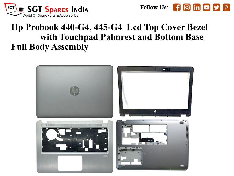 Hp Probook 440-G4, 445-G4 Laptop Lcd Top Cover Bezel with Touchpad Palmrest and Bottom Base Full Body Assembly