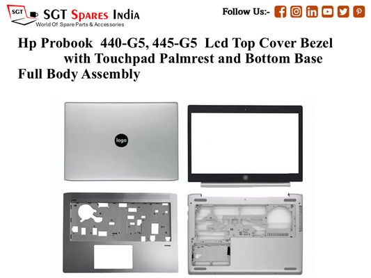 Hp Probook  440-G5, 445-G5 Laptop Lcd Top Cover Bezel with Touchpad Palmrest and Bottom Base Full Body Assembly