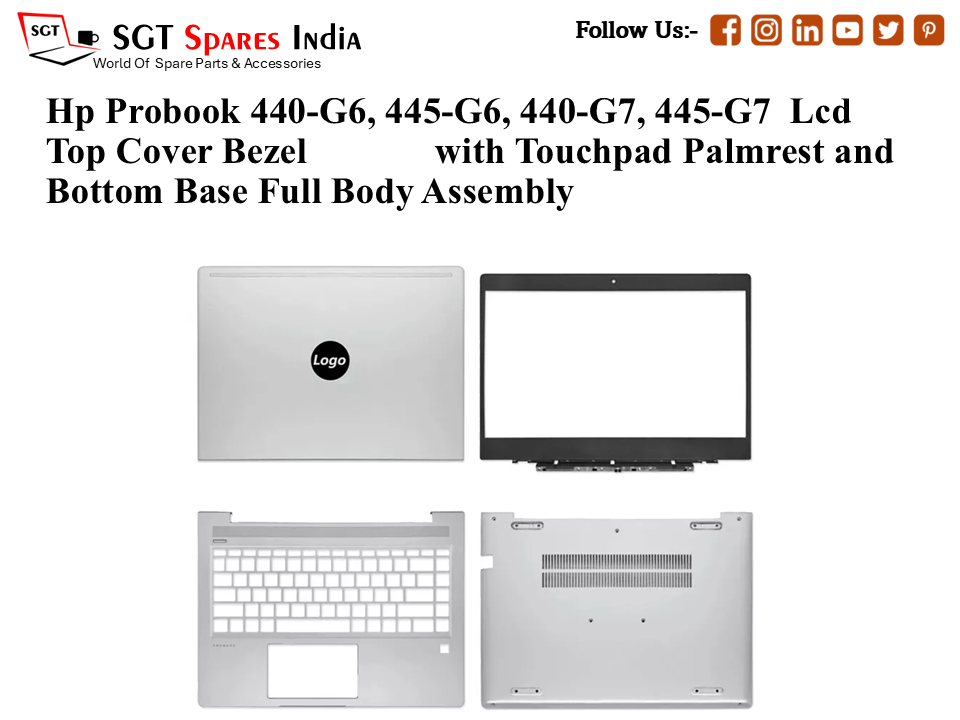 Hp Probook 440-G6, 445-G6, 440-G7, 445-G7 Laptop Lcd Top Cover Bezel with Touchpad Palmrest and Bottom Base Full Body Assembly