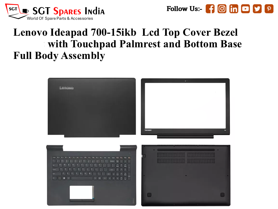 Lenovo Ideapad 700-15ikb Laptop Lcd Top Cover Bezel with Touchpad Palmrest and Bottom Base Full Body Assembly