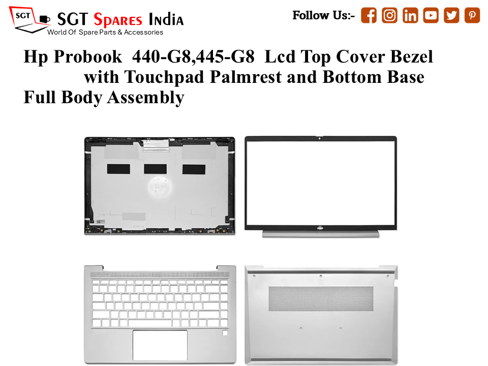 Hp Probook 440-G8,445-G8 Laptop Lcd Top Cover Bezel with Touchpad Palmrest and Bottom Base Full Body Assembly